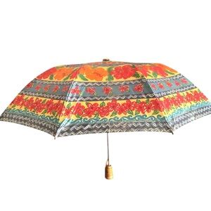 Vintage 80s Totes Automatic Umbrella Hawaiian Print Colored